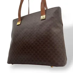 CELINE セリーヌ マカダム トートバッグ 茶 ブラウン PVC レザー ゴールド金具 ワンショルダー 肩掛け可 A4収納 レディース ヴィンテージ D1
