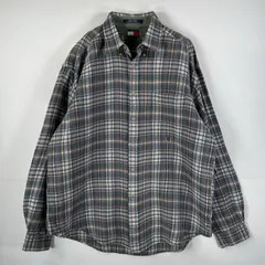 古着 90's/90年代 トミーヒルフィガー TOMMY HILFIGER 長袖シャツ ボタンダウンシャツ ワンポイント 刺繍 大きいサイズ XL  グレー系 チェック メンズ