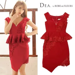 【DEA. by ROBE de FLEURS / ディアバイローブドフルール】フラワーレース×ペプラムタイトミニキャバドレス