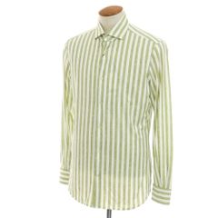【新品】グランシャツ Glanshirt ストレッチ ナイロン カジュアルシャツ グリーンxホワイト【サイズ39】【メンズ】