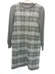 ◇ ⊇ URBAN RESEARCH ROSSO ロッソ チェック 長袖 膝丈 ニット ワンピース サイズFREE ブラック レディース E  【1506250013184】
