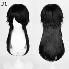 【1～3日以内に発送！】コスプレ耐熱ウィッグ ブラック ロングウルフカット ★鬼滅の刃/冨岡義勇 ★あんさんぶるスターズ！/朔間零 等 ★13色のバリエーション！多様キャラのコスプレに最適です！ 【J1】