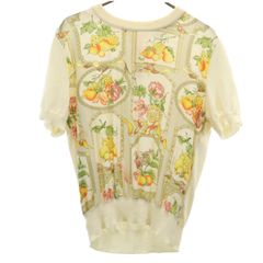 Salvatore Ferragamo サルヴァトーレフェラガモ 90s イタリア製 オールド 花柄切替 半袖 ニット M 生成り レディース 古着