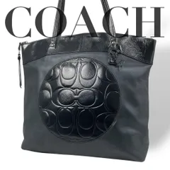 良品 4877 COACH コーチ トートバッグ シグネチャー レザー ブラック