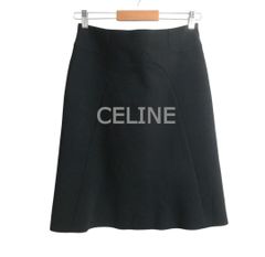 CELINE セリーヌ☆トリオンフ金ボタン シルク100ベルテッドスカート 36