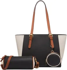 LASTOS トートバッグ ハンドバッグ レディース a4 通勤バッグ 肩掛け 手提げ カバン 3点セット(ブラック)