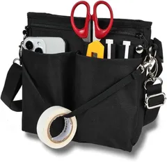 CARRY ALL BEFORE ONE 3WAY 多機能ウエストポーチ ナースポーチ マチ付き 9ポケット 作業ポーチ 仕事用ウエストバッグ カラビナ ウエストベルト ショルダーベルト ペン・文具差しバンド付き 撥水(ブラック,  M)