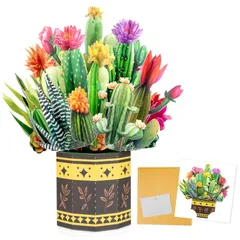 【人気商品】グリーティングカード、空白のノートカードと封筒付き 紙製フラワーブーケ 愛、休日、誕生日、記念日、特別な瞬間、母の日、バレンタインデーを祝うのに理想的なギフトです ポップアップ サボテン