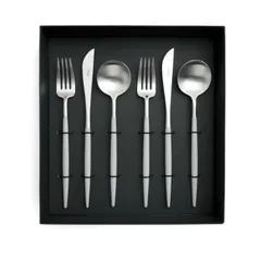 新品 クチポール ゴア ライトグレー ディナー6点セット（ディナーナイフ・ディナーフォーク・ディナースプーン） ギフトボックス入り Cutipol GOA 正規販売代理店 カトラリー ブラッシュド マット 化粧箱付 結婚祝い プレゼント 贈り物 ギフトセット