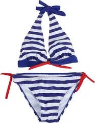 TOKYO GOODS MARKET ホルターネック ボーダー柄 ビキニセット 水着 リゾート( ブルー,  L)