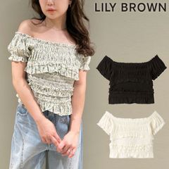【爆速配送】【新作10%OFF】【即納】リリーブラウン LILY BROWN トップス 25春夏 シャーリングフリルトップス ミドル丈 半袖 lwft251185