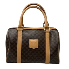 【中古】CELINE セリーヌ ボストンバッグ マカダム　PVC　レザー　トリオンフロゴ ブラウン