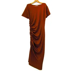 ザラ ワンピース ロングワンピ 半袖 ストレッチ トップス レディース Mサイズ ブラウン×オレンジ ZARA 【中古】