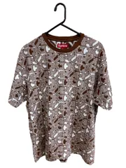 11080-06★supreme/シュプリーム/Tシャツ/半袖/文字プリント/Lサイズ/幾何学模様/ブラウン/赤タグ/100% 綿/★