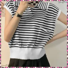 送料無料 フレンチスリーブポロニット ボーダー柄 レディース ポケット付き サマーニット 着やせ ポロニットソー 着回し カジュアル 可愛い夏服 ニットトップス ポロニットシャツ夏 半袖韓国風トップス おしゃれニットソー