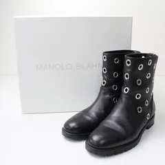 マノロブラニク MANOLO BLAHNIK Silvaia Leather Ankle Boots アイレットアンクルブーツ 38/ブラック【2400013752794】のサムネイル