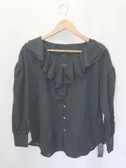 ◇ Θ ◎ ●未使用● JEANASIS ジーナシス フリル 長袖 シャツ ブラウス サイズF ブラック レディース E  【1409250036071】