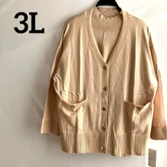 訳あり3L大きいサイズ新品未使用タグ付き長袖カーディガンベージュ無地インナー付き