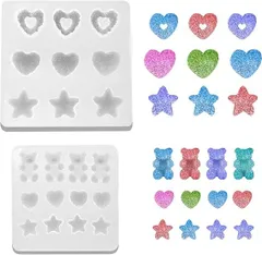 シリコンモールド レジン 型 レジン シリコンモールド 6種セット（ハート・くま・星） UVレジン・粘土・樹脂対応 可愛いチャーム・ストラップ・ペンダント・ピアス用 DIY手作り 工芸品の装飾 アクセサリーパーツ イヤリング アクセサリー