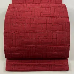 開き名古屋帯 優品 幾何学 縞 えんじ色 正絹 【中古】