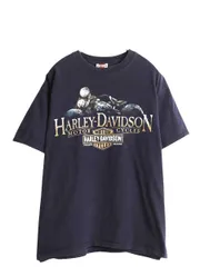 【お得なクーポン配布中!】 ハーレー ダビットソン 両面 プリント Tシャツ メンズ L  古着 オフィシャル バイク イラスト グラフィック 40周年 記念 ヘビーウェイト 紺