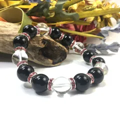 オニキス&水晶 パワーストーン ブレスレット 天然石12mm （ピンク）メンズ・レディース　男性 [j]・女性　数珠ブレス　開運 [j]　