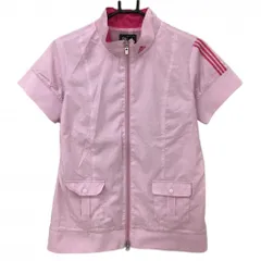 【超美品】アディダス 半袖ブルゾン ライトピンク×インク 袖3ライン メッシュ裏地 レディース L/G ゴルフウェア adidas