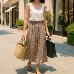 【大人可愛い×カジュアルスカート💕】ウィルセレクション＊レオパード柄？ダルメシアン柄？プリーツロングスカート＊マキシ丈／Mサイズ／ブラウン×ホワイト✨