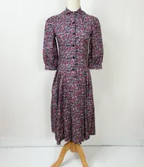 【フォロワー様クーポン配布中！】80s イギリス製 Laura ashley ローラアシュレイ 花柄 フラワープリント 七分袖 ロング ワンピース ドレス輸入古着 海外古着 レディース レトロ ビンテージ 80年代 英国製 総柄 vintage 【S433】