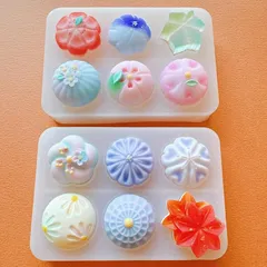 【Ever garden】和菓子形 花 葉 シリコンモールド レジン UVレジン エポキシ樹脂 アロマストーン 手作り 石鹸 キャンドル 樹脂 粘土 オルゴナイト 型 抜き型 12種類 菱形 星 蝶 扇子 花 (和菓子型 花) 1