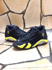 ナイキ NIKE 観賞用 2014 AIR JORDAN 14 RETRO GS THANDER エア ジョーダン 14 レトロ グレートスクール サンダー 黒 黄 ブラック イエロー 24cm 487524-070 41