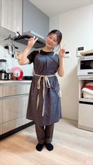 ari-cook エプロン胸ギャザー着丈85センチグレー