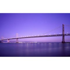 絵画風 壁紙ポスター (はがせるシール式) サンフランシスコ・オークランド・ベイブリッジ ライトアップ 夜景 橋 キャラクロ SFC-014W1 (ワイド版 921mm×576mm) ＜日本製＞ ウォールステッカー お風呂ポスター