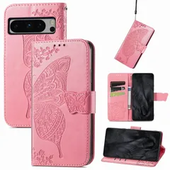 【人気商品】(バタフライピンク) ノートブック型携帯電話保護カバー多機能携帯電話ホルスター財布携帯電話ホルダーバンプパターンテクスチャ耐久性摩擦耐性携帯電話ケース男性と女性に適した多色オプション 手帳型 ケース Pro 8 Pixel に適用するGoogle