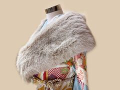 毛皮◇ファーマフラー◇ベージュ□首元◇防寒◇着物洋服にも♪CY12-11 
