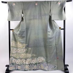 小紋 美品 逸品 証紙 吉澤与一 紬地 縞 絞り 茶紫 袷 身丈