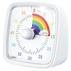 【迅速】タイマー  タイマー 勉強-60分ビジュアルタイマー（子供用、大人用）、家庭、キッチン、学校、職場で使用可能 (白い虹)
