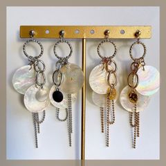 《ステンレス 24KGP 本金メッキ》ハンドメイドピアス ナチュラルシェル 天然シェル モード 大ぶり メタル ゴールド シルバー チェーン イヤリング アレルギー対応