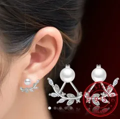ジルコニア 大粒 一粒 パール 真珠 リーフ スタッドピアス シルバー925 保存袋付