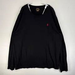 古着 ポロ・ラルフローレン POLO RALPH LAUREN 長袖Tシャツ ロゴ 刺繍 クルーネック 大きいサイズ XL  ブラック 無地 メンズ