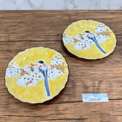 【九谷焼】4.5号 皿 吉田屋 山桜に鳥 2枚セット Kutani Ware Plate Cherry Blossoms and Bird Set of 2