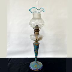 【超希少作】19世紀　オールドボヘミア　緑白被せガラス　カットガラス　硝子ランプ 超希少作】19世紀 オールドボヘミア 緑白被せガラス カットガラス 硝子