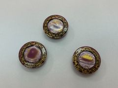 ヴィンテージ ボタン ゴールド×パープル レジン アンティーク風 3個セット