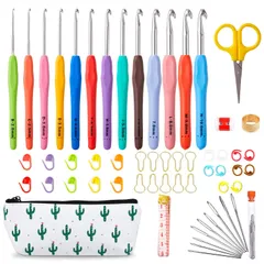 Inscraft かぎ針 編み針 73点セット とじ針 なわあみ針 毛糸針 段数マーカー 段数リング ハサミ 収納ケース付き 手芸 編み物 毛糸 DIY 工具 帽子 ニット 小物 デコレーション 初心者 手芸基本入門キット
