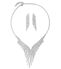 イヤリングセットシルバー ネックレス ラインストーン イヤリング又はピアス２点セット 結婚式 パーティー お呼ばれ 謝恩会 (イヤリングセットシルバー)