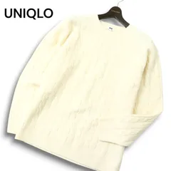 23AW★ UNIQLO ユニクロ 秋冬 ウール混 スフレヤーン ケーブル クルーネック ニット セーター Sz.XL メンズ 白 大きいサイズ