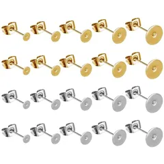 丸皿 ピアス パーツ サージカルステンレス 丸皿 平皿 3mm 4mm 5mm 6mm 8mm 5サイズ 2色 樹脂 キャッチ付きピアス 台座付き バタフライキャッチ付き 100ペ ア (200個入り) 0