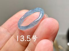 L13-107 氷種 竹節 リング 青色 13.5号 グアテマラ産 A貨 本翡翠 くりぬき