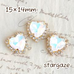 【 3個 】 15×14mm ガラス製 ハート センターパーツ ストーン ビジュー カボション ホワイトオパール×ゴールド