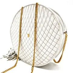 【良品】 BALLY バリー ショルダーバッグ トートバッグ ワンショルダーバッグ Bロゴ フリンジ キルティング ゴールド金具 レザー 革 ホワイト ユニセックス 男女兼用 レディース メンズ